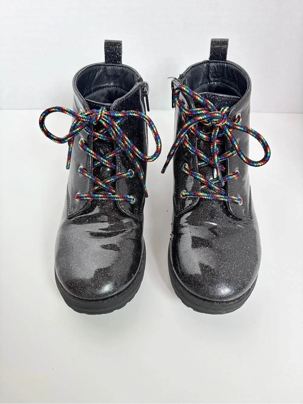 Tucker And Tate Combat Boots Kenna Glitter Shoes Rainbow Lug Sole Black Size 13